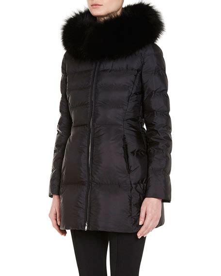 prada puffer coat w fox fur trim black|prada winter coats for women.